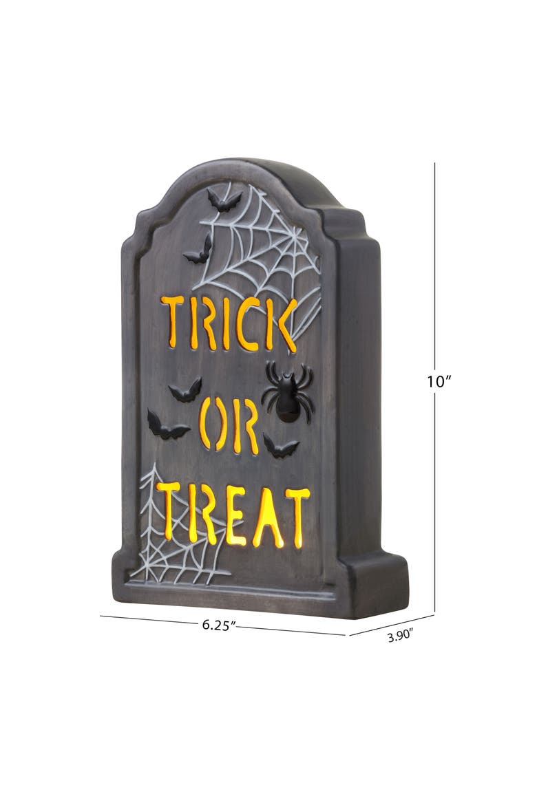 10 in. Ceramic LED Tombstone -Trick or Treat, Alternate, color, Multicolor