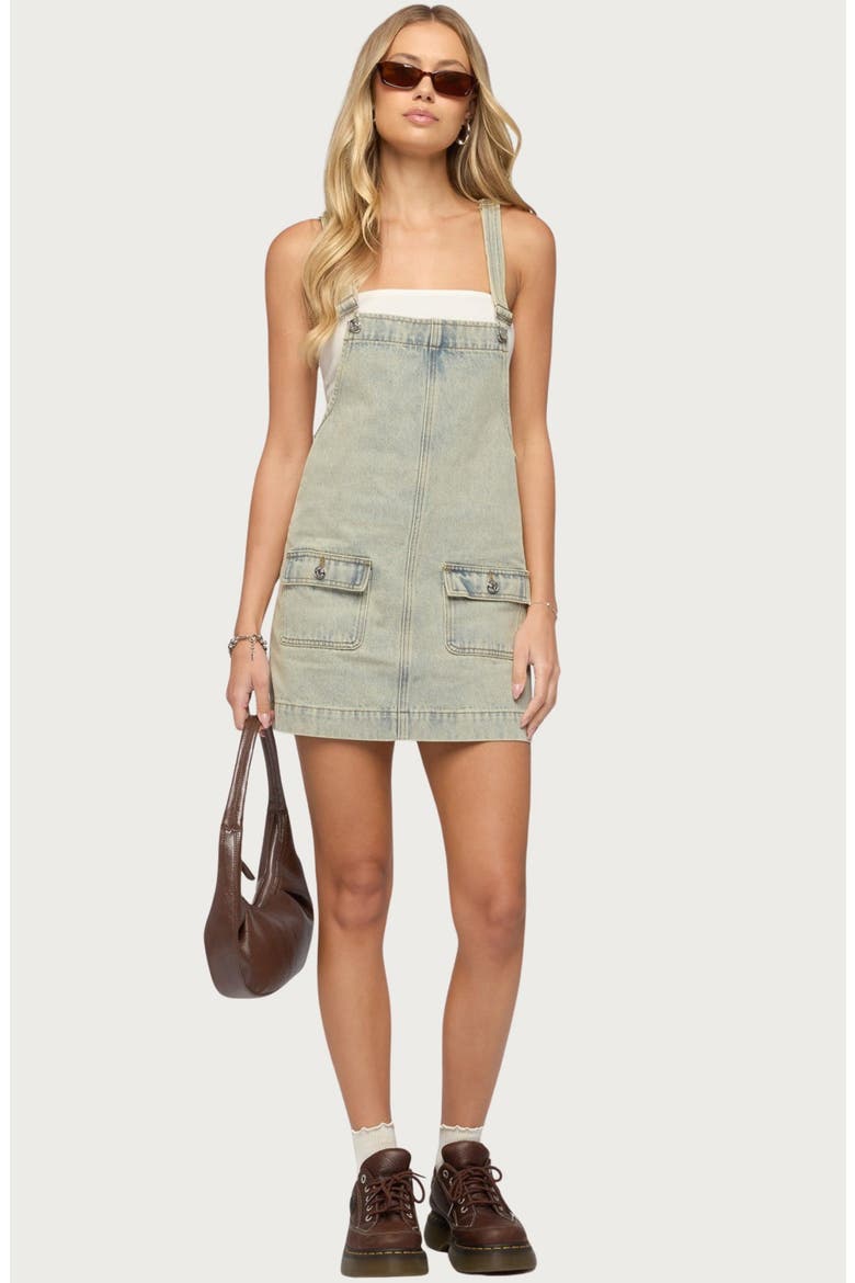 Denim Overall Minidress, Alternate, color, BLUE-VINTAGE-WASHED