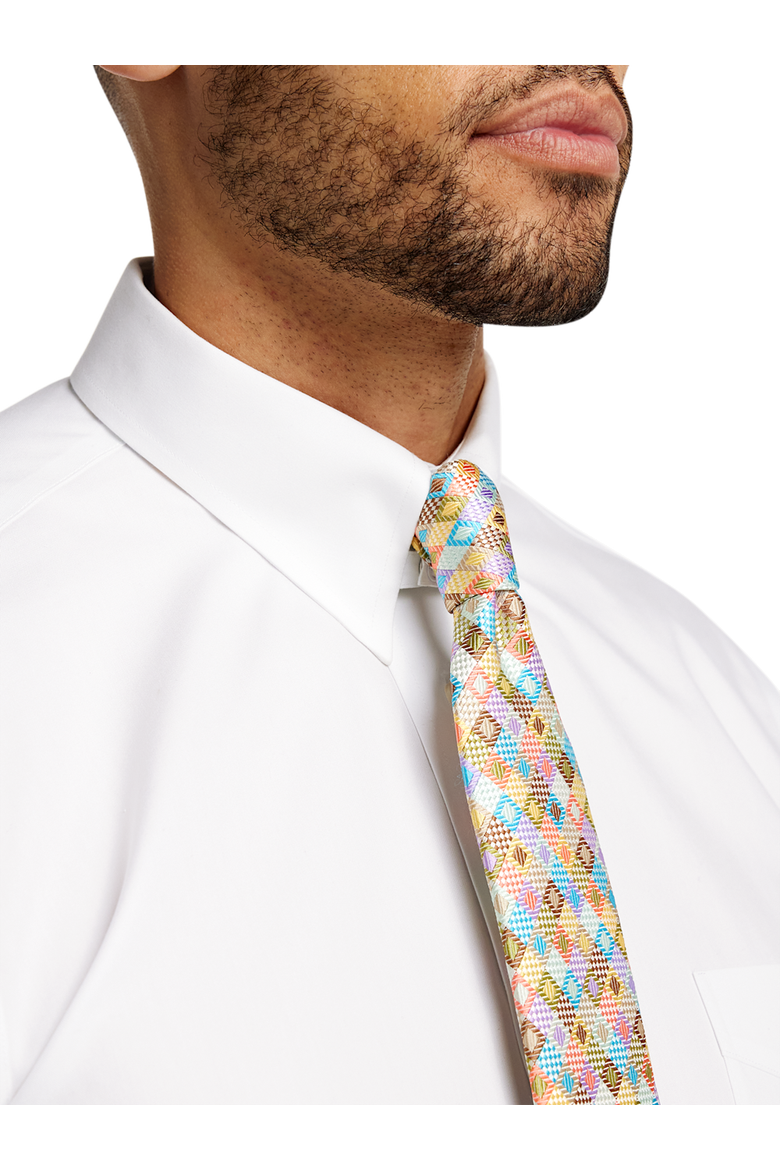 Tailored Fit Non-iron Cotton Pinpoint Solid Snap Tab Collar Dress Shirt, Alternate, color, White