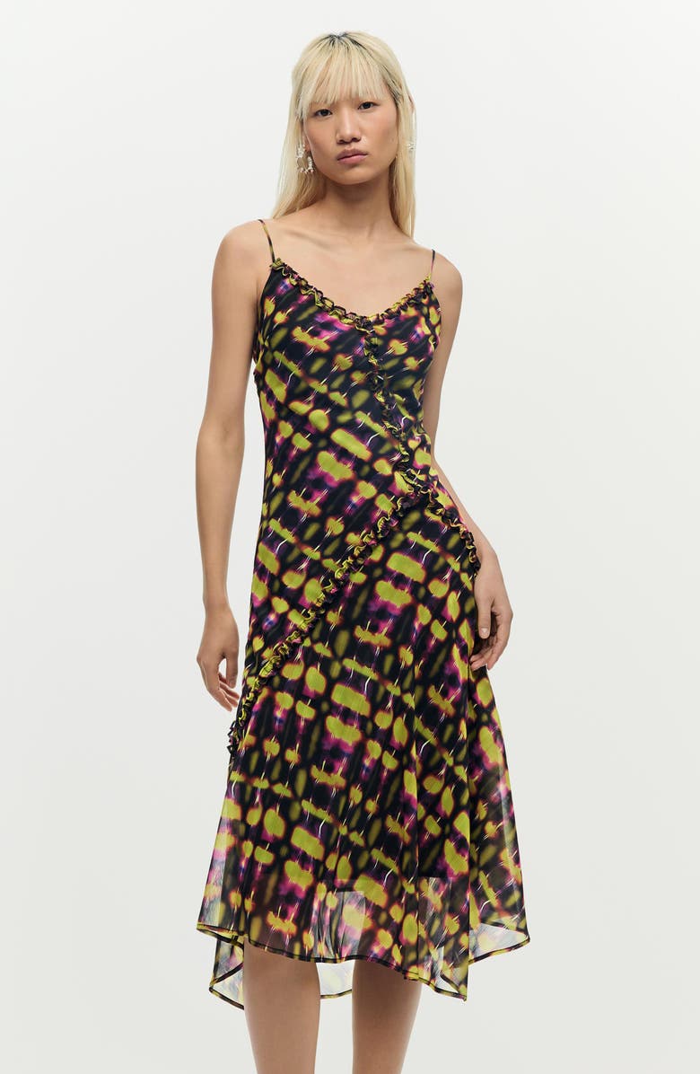 Desigual Abstract Print Chiffon Slipdress, Alternate, color, Green