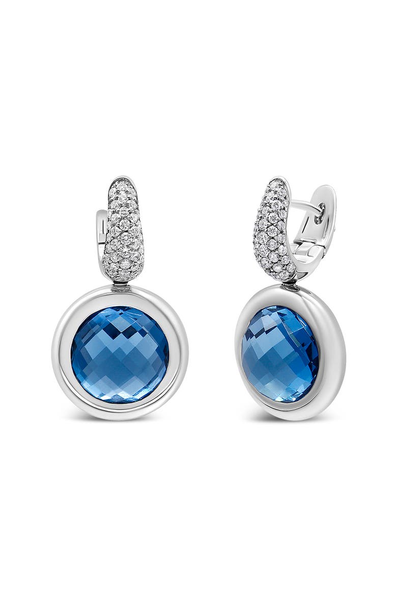 18K White Gold Blue Topaz and 1/2 Cttw Diamond Bale Dangle Earrings, Alternate, color, White