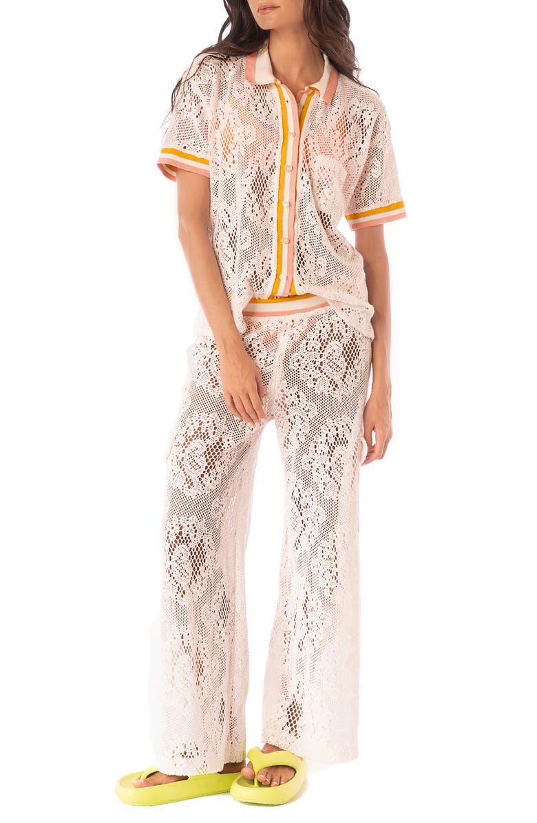 Maaji Flowery Ginevra Open Knit Cover-Up Pants, Alternate, color, Beige Overflow