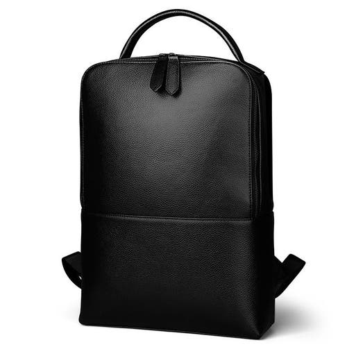 Steel Horse Leather Skald Black Pebbled Leather Backpack | Slim Black Leather Backpack In Black