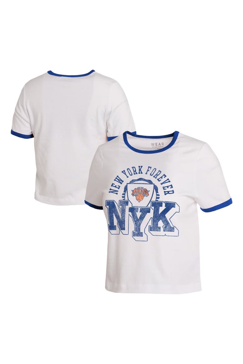 Women's WEAR by Erin Andrews  White New York Knicks Cropped Ringer Baby T-Shirt, Main, color, White