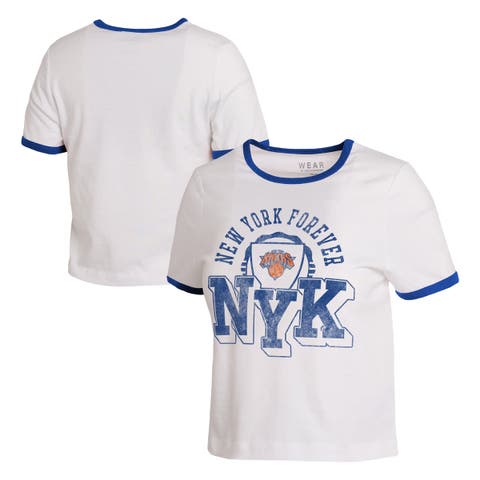 Women's WEAR by Erin Andrews  White New York Knicks Cropped Ringer Baby T-Shirt