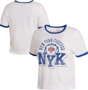 WEAR by Erin Andrews Women's WEAR by Erin Andrews  White New York Knicks Cropped Ringer Baby T-Shirt