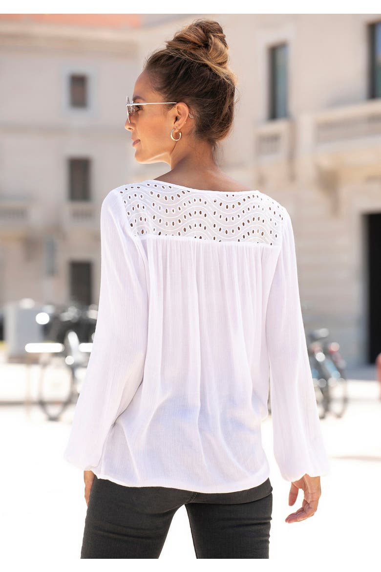 Boho Eyelet Blouse, Alternate, color, White