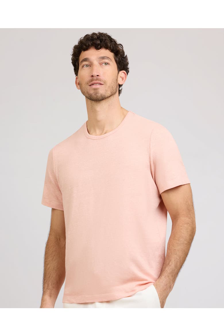 Stretch Linen Crewneck Short Sleeve Tee, Main, color, Pink Sand
