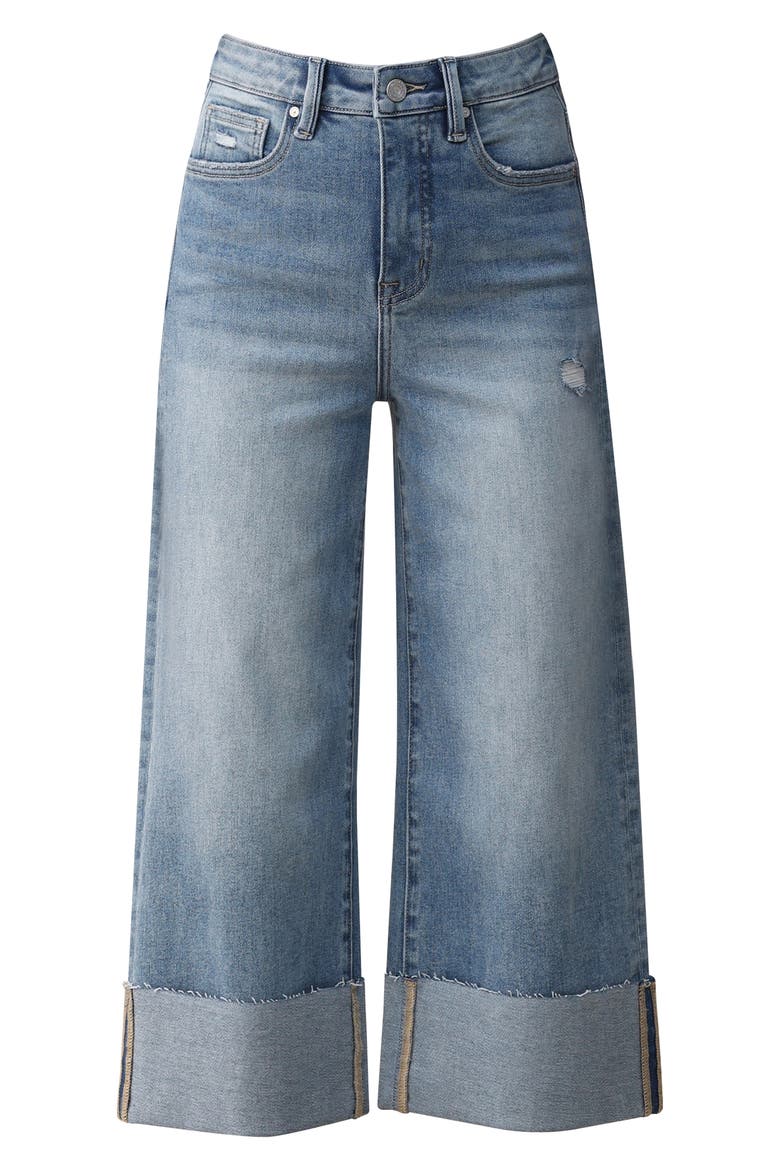 Cuffed Raw Hem High Waist Crop High Waist Wide Leg Jeans, Alternate, color, MEDIUM BLUE