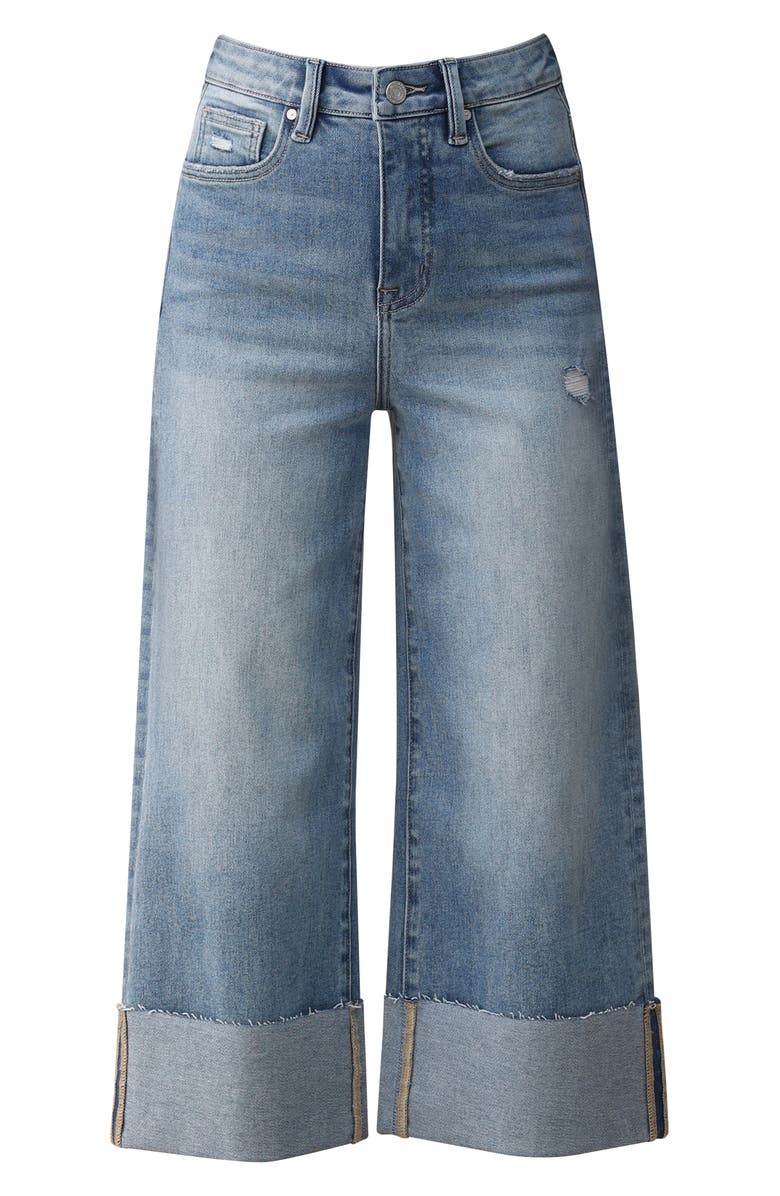 Bayeas Cuffed Raw Hem High Waist Crop High Waist Wide Leg Jeans, Alternate, color, Medium Blue