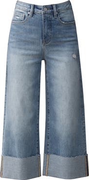 Bayeas Cuffed Raw Hem High Waist Crop High Waist Wide Leg Jeans