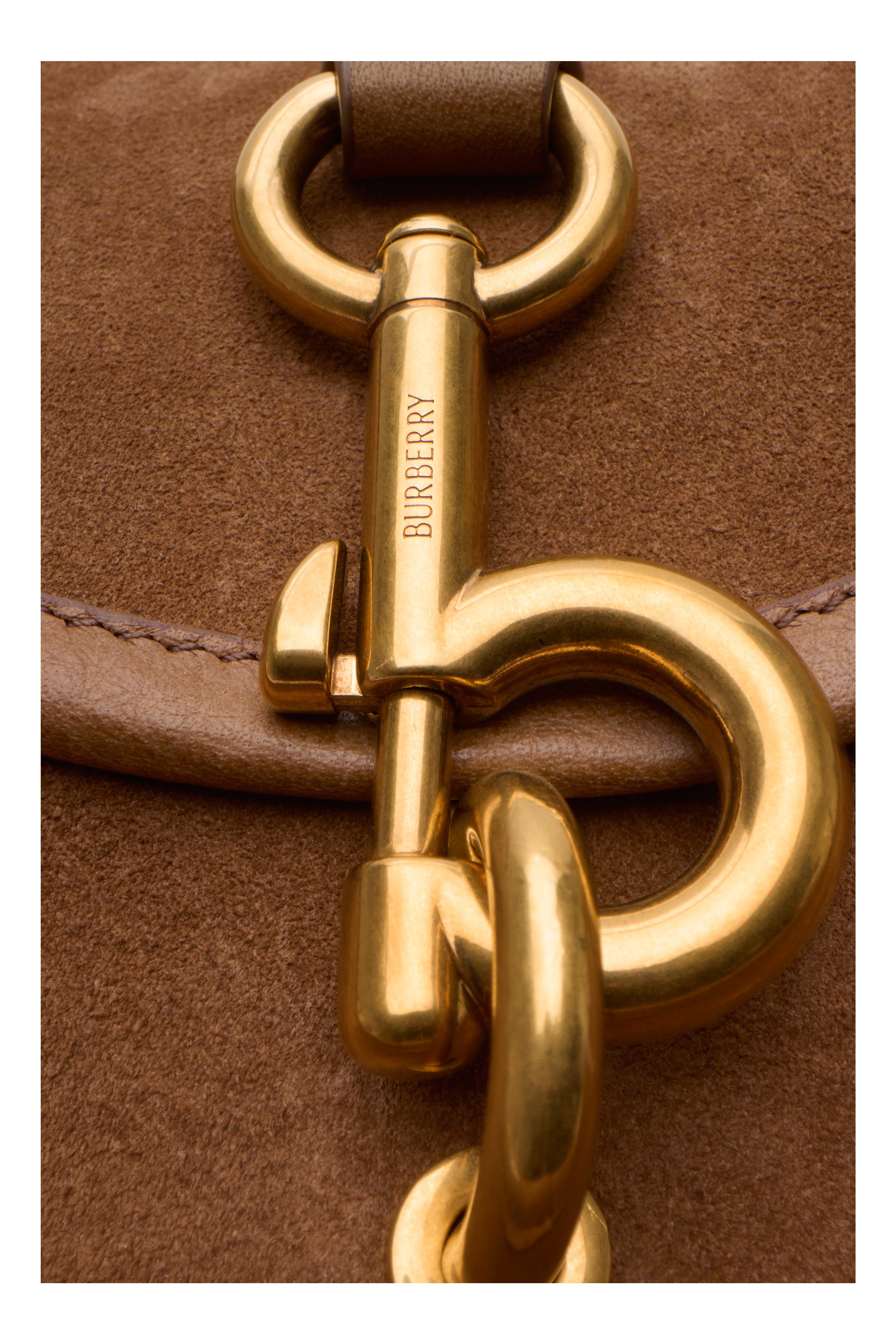 Burberry Mini B Clip Messenger Bag, Alternate, color, Hazel Brown