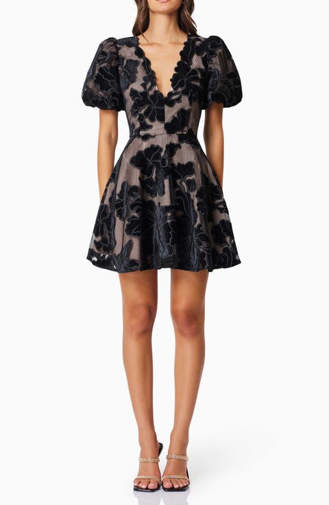 Zara Flower Appliqué Fit & Flare Minidress