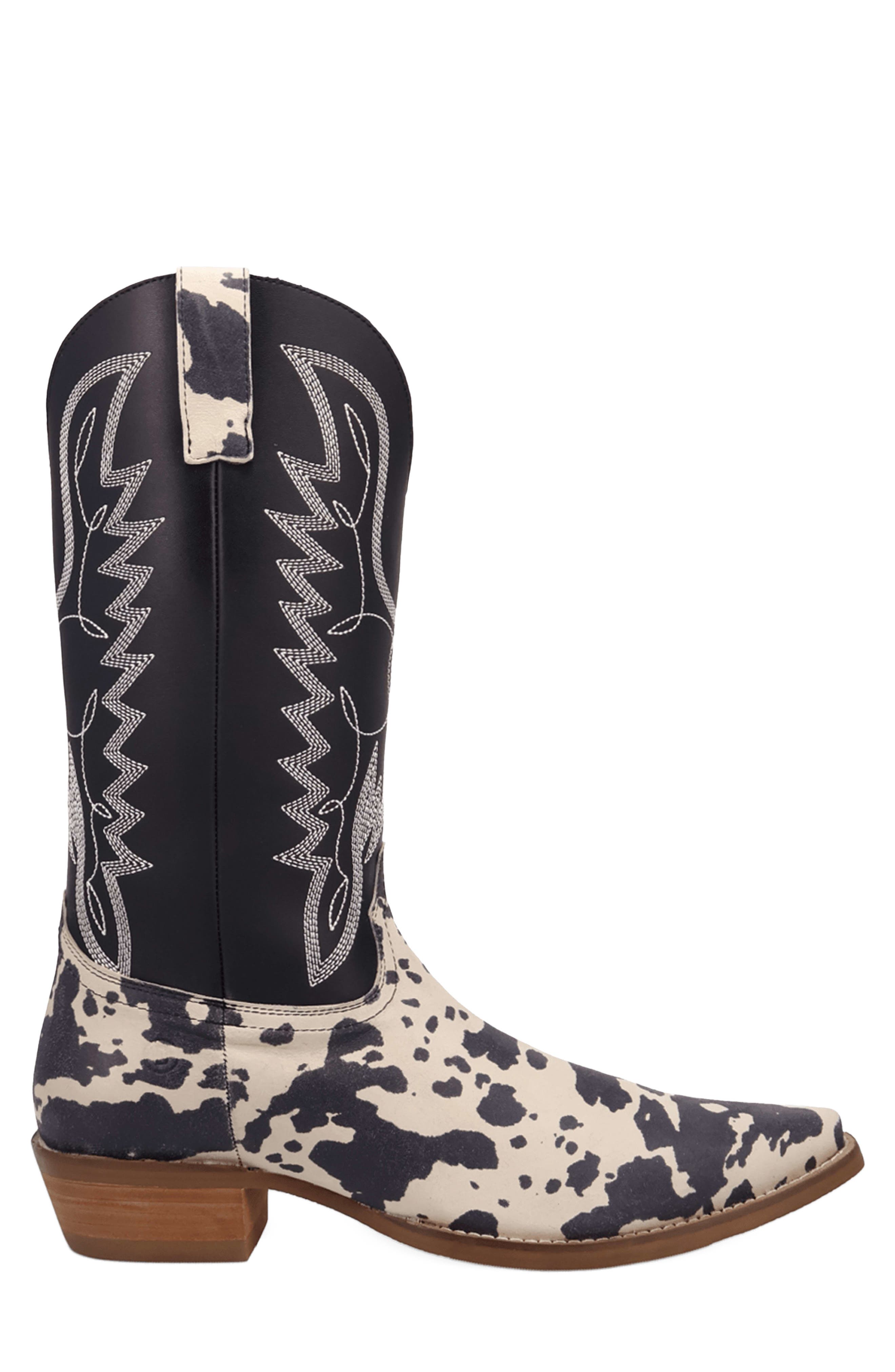 Bulls Eye Western Boot, Alternate, color, BLACK COW PRINT