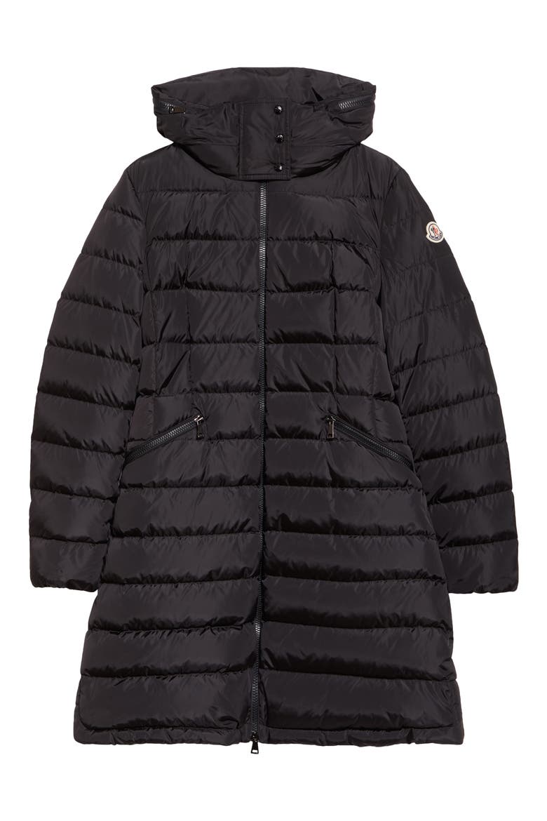 Flammette Water Repellent Long Hooded Down Coat, Alternate, color, BLACK