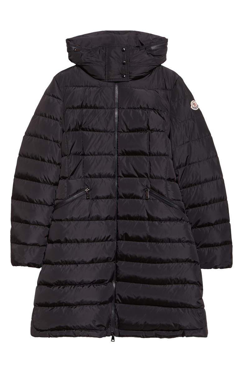 Moncler Flammette Water Repellent Long Hooded Down Coat, Alternate, color, Black