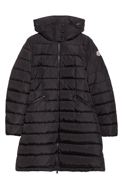 Moncler Flammette Water Repellent Long Hooded Down Coat In Black
