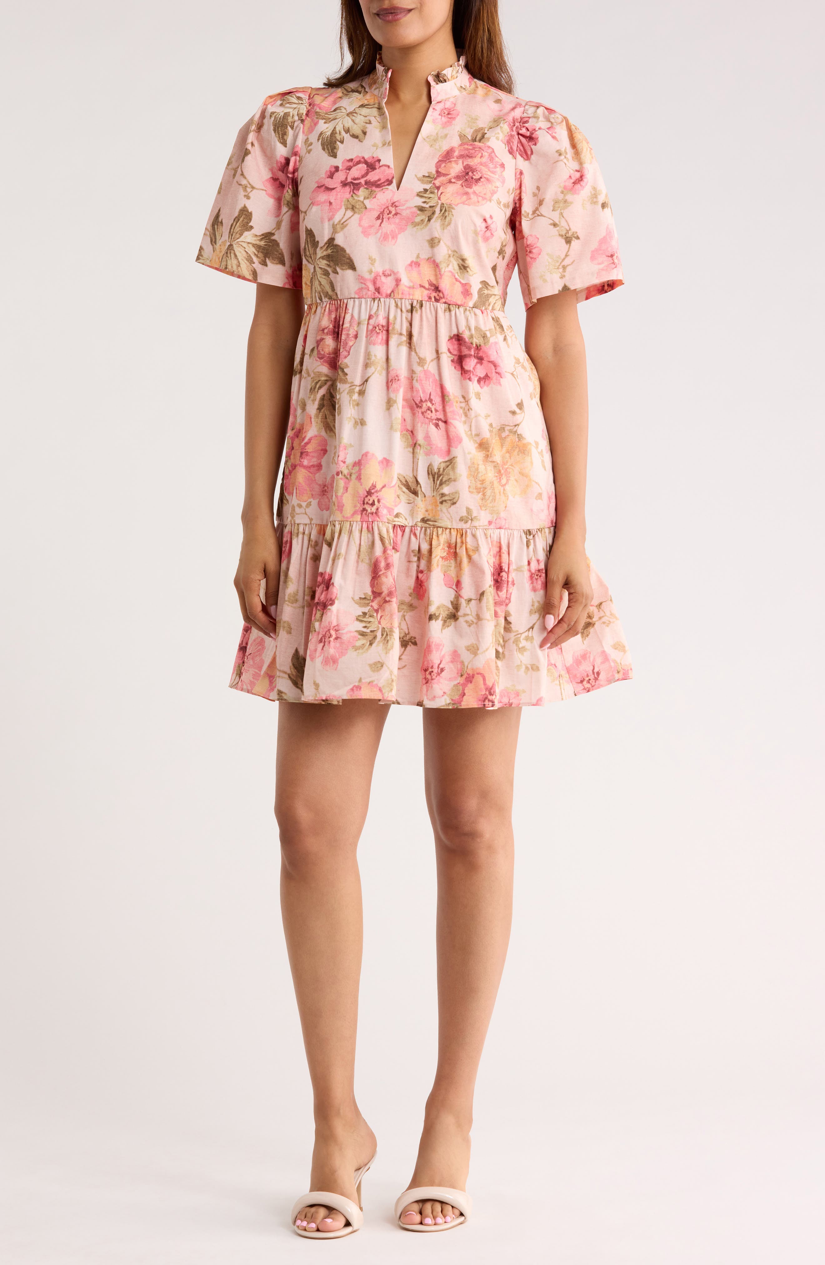 Vince Camuto Floral Ruffle Poplin Minidress
