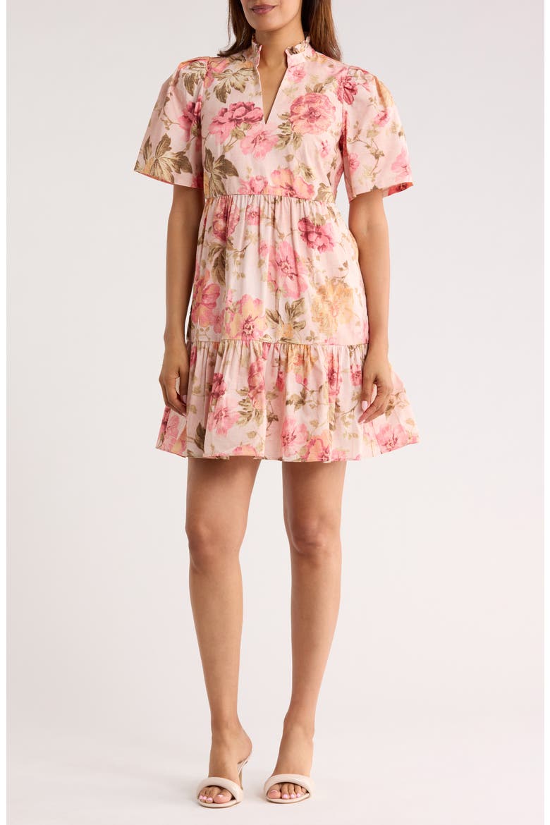 Floral Ruffle Poplin Minidress, Main, color, PEACH