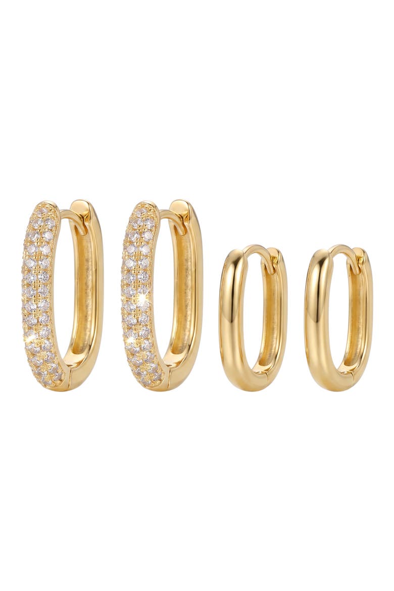 Set of 2 Oblong Pavé Hoop Earrings, Main, color, GOLD