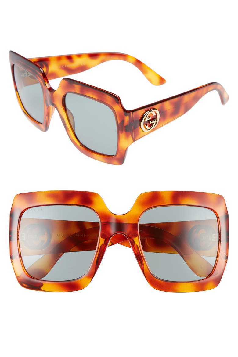 54mm Square Sunglasses, Main, color, HAVANA/ GREEN