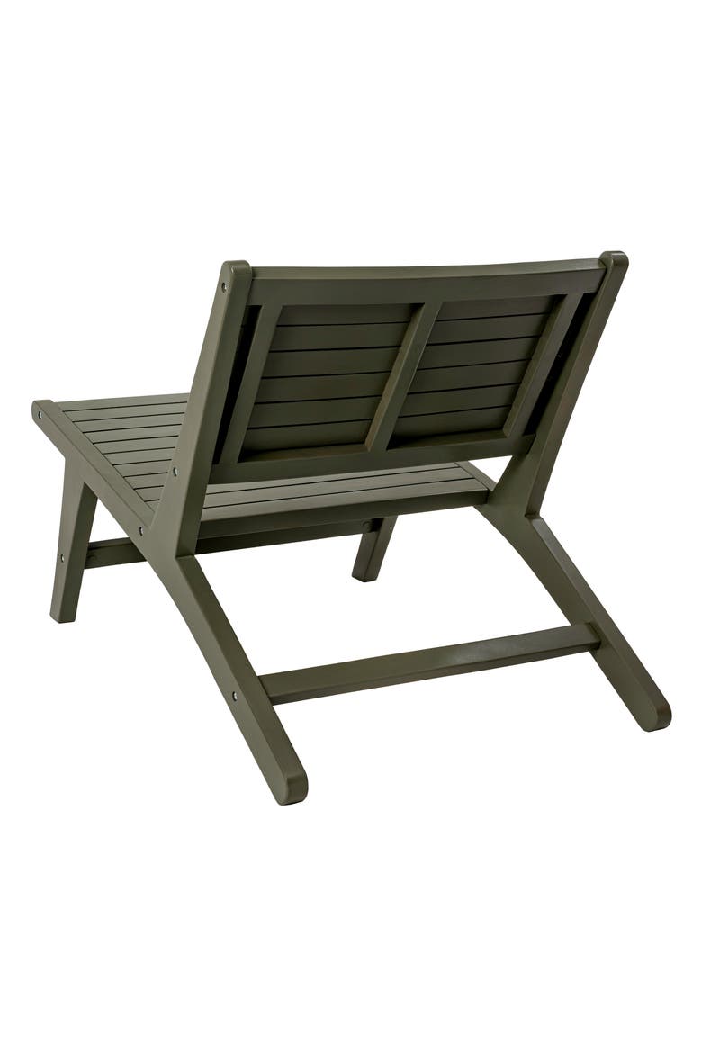 Leo Modern Solid Indonesian Wood Armless Outdoor Lounge Chair, Slatted Low Profile Seating for Patio, Porch or Garden, Alternate, color, Olive Green
