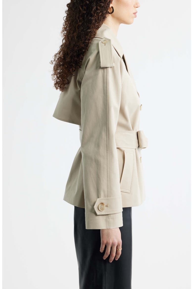 Belted Stretch Cotton Short Trench Coat, Alternate, color, TAN PLAZA