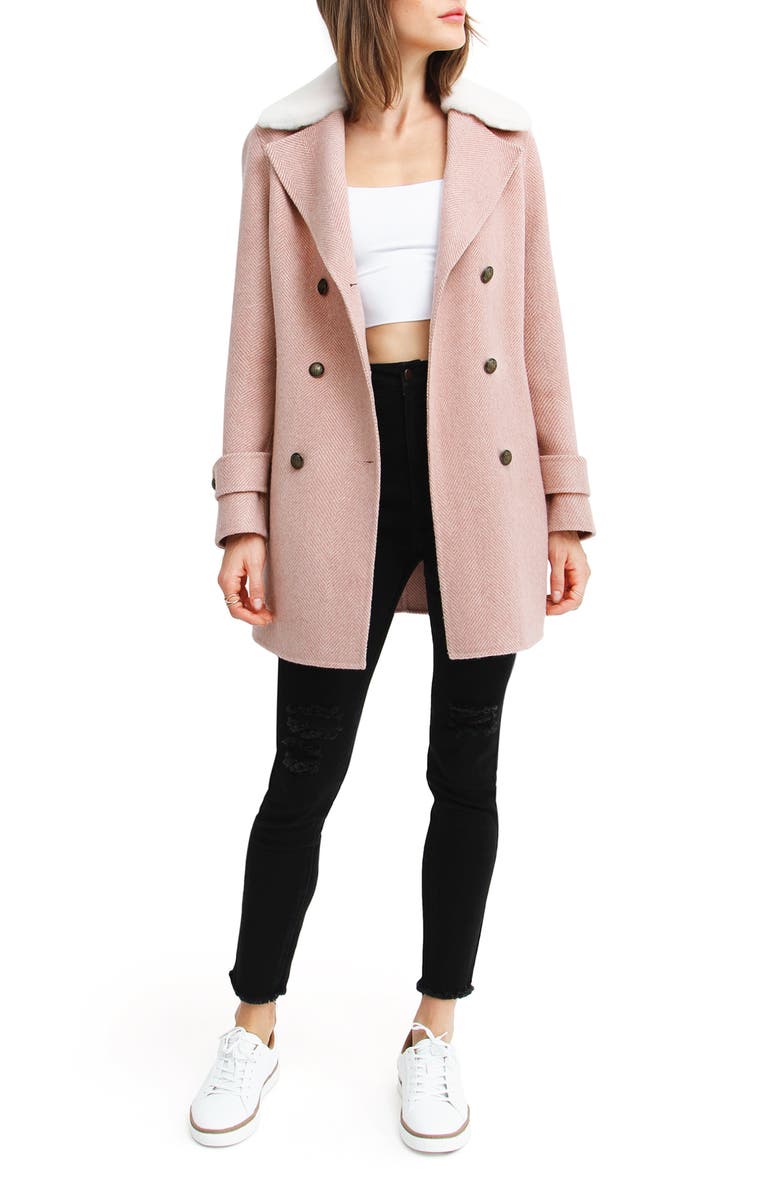 Belle & Bloom Liberty Faux Shearling Collar Coat, Alternate, color, Blush