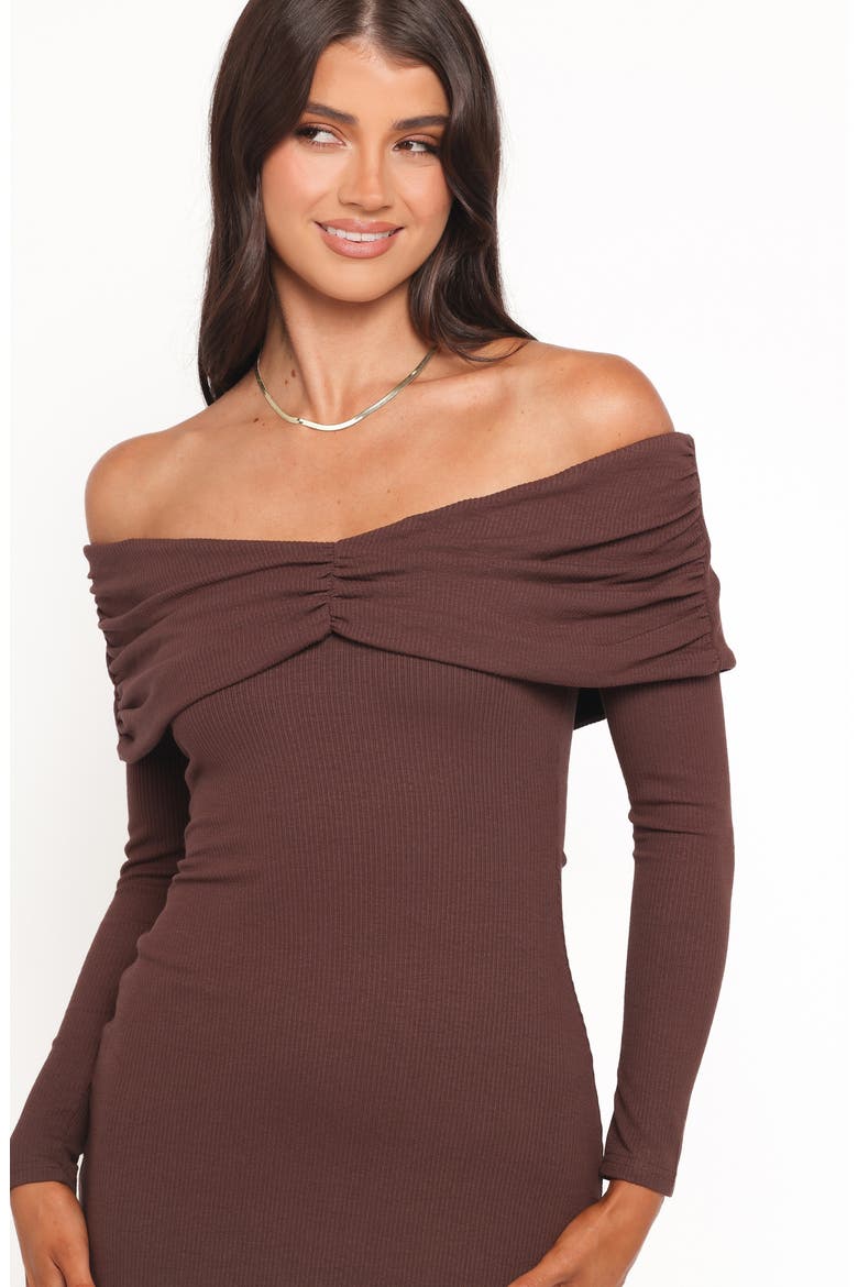 Danica Off the Shoulder Rib Minidress, Alternate, color, CHOCOLATE BROWN