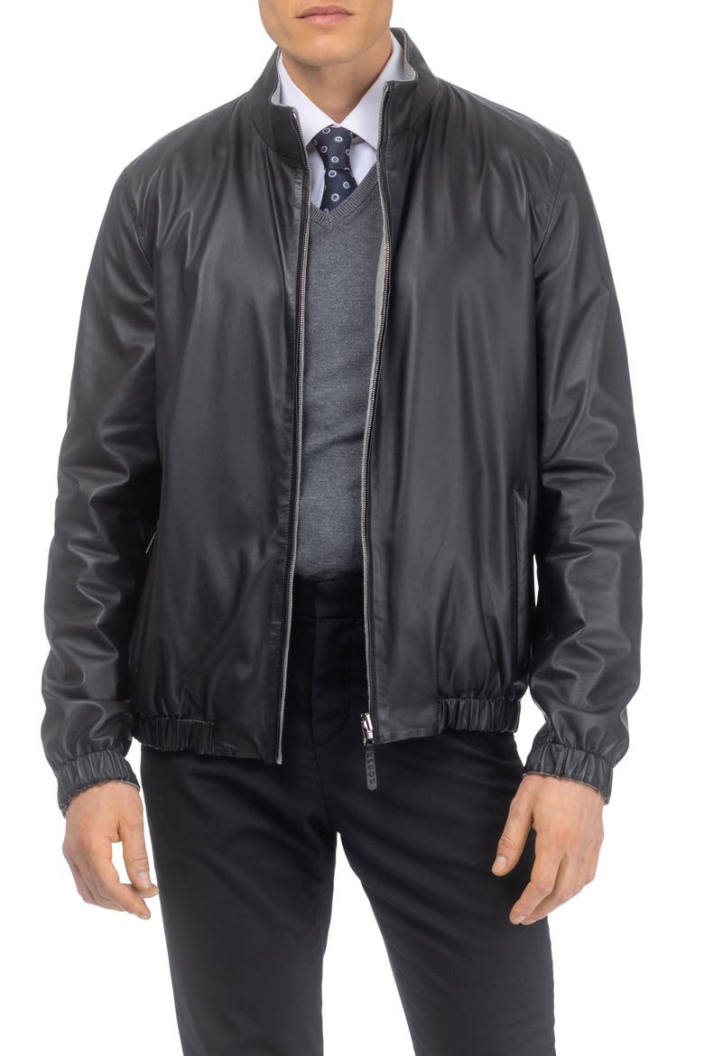 Men's Light Genuine Nappa Leather Jacket Reversible To Cashmere & Wool Crafted From Loro Piana, Main, color, BLACK/GRAY