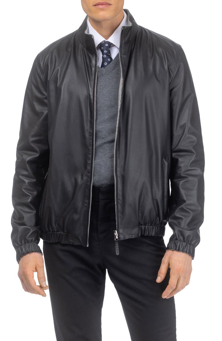GORSKI Men's Light Genuine Nappa Leather Jacket Reversible To Cashmere & Wool Crafted From Loro Piana, Main, color, Black/Gray