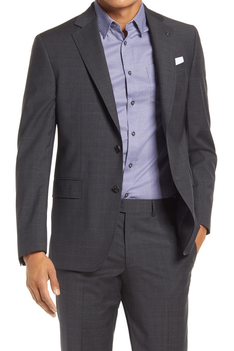 Jay Trim Fit Plaid Wool Suit, Alternate, color, CHARCOAL