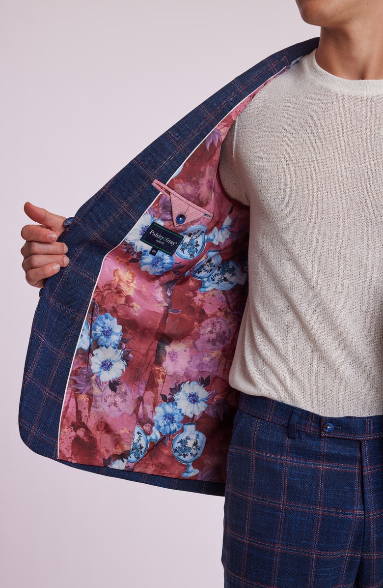 PAISLEY & GRAY Dover Slim Fit Plaid Sport Coat, Alternate, color, Navy Red White Check