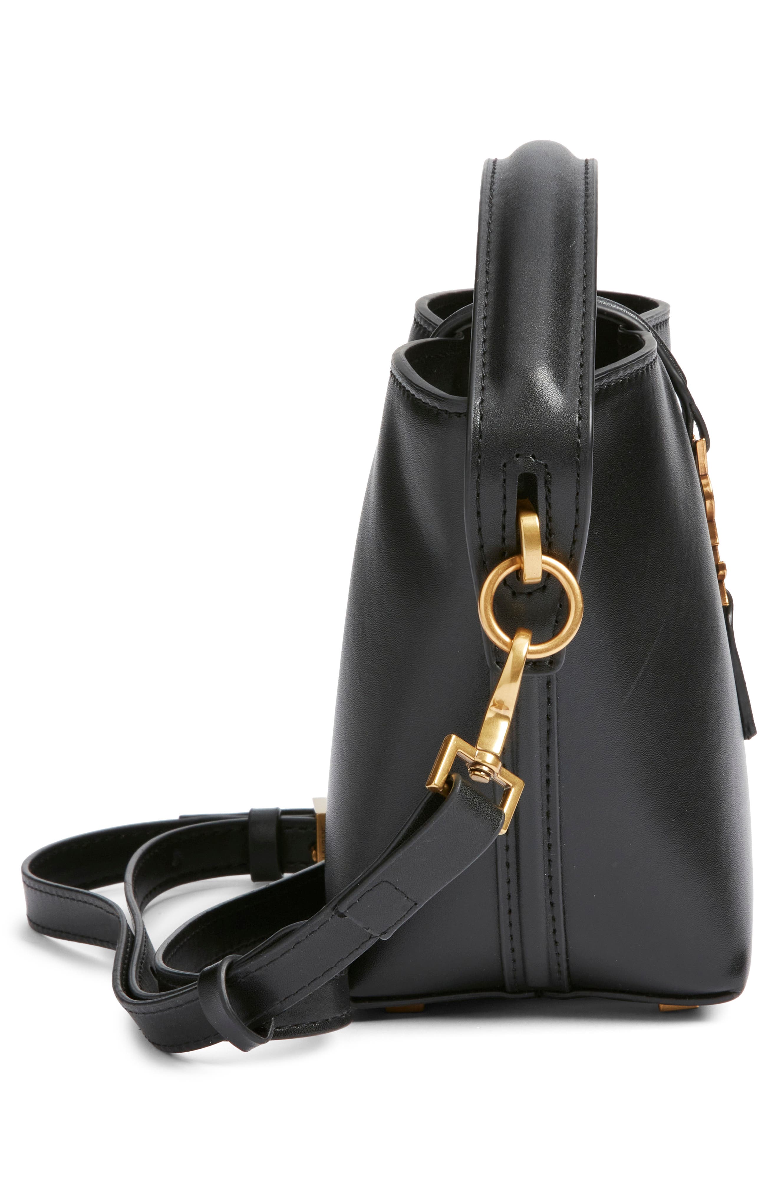 Saint Laurent Micro Le 37 Leather Bucket Bag, Alternate, color, Noir