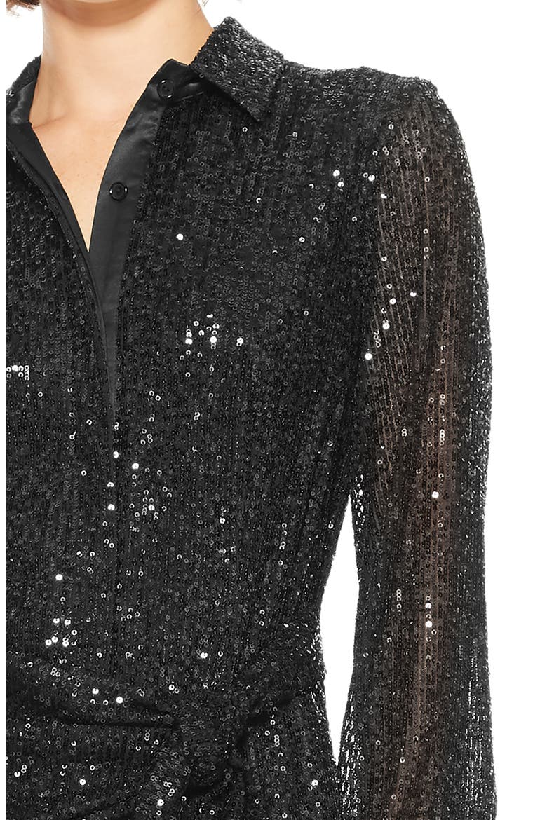 Palmas Long Sleeve Sequin Minidress, Alternate, color, BLACK