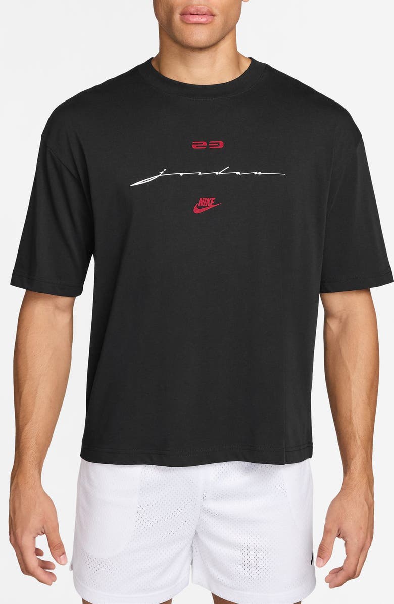 Jordan MJ Flight Script Boxy Short Sleeve Graphic T-Shirt, Main, color, Black/ Gym Red