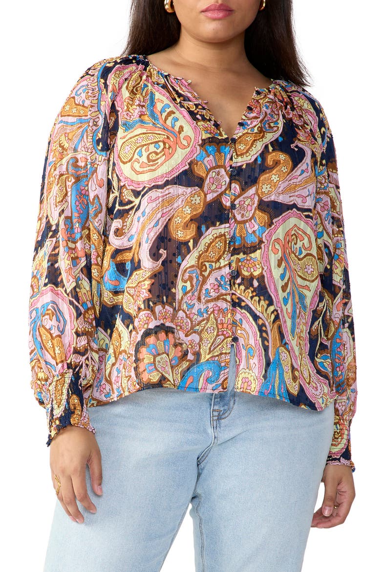 Print Metallic Top, Main, color, TAPESTRY