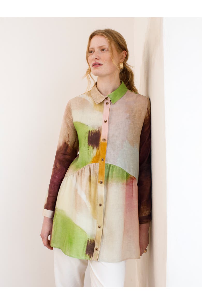 Linen Gathered Waist Tunic, Main, color, COLOUR IN SKY