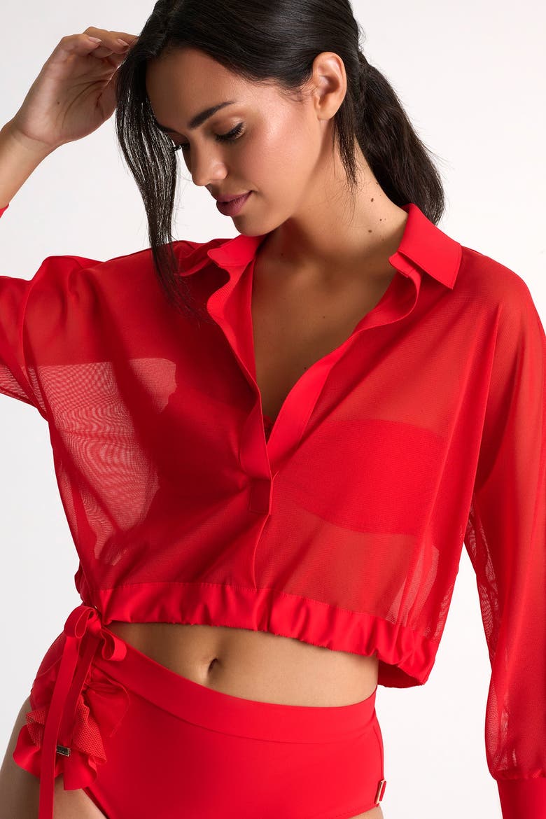 Bandeau Bikini Top With Petals Details, Alternate, color, Red