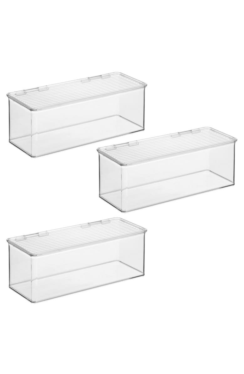 iDesign Stackable Hinged-Lid Storage Box - Set of 3 - Clear, Main, color, Clear