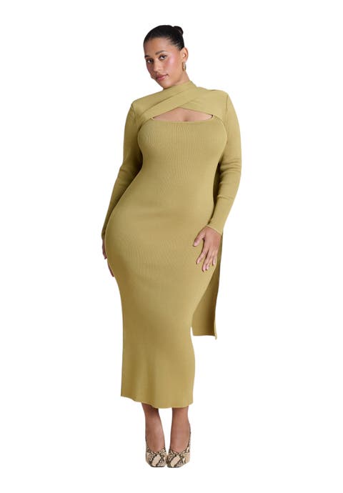 Wrap Scarf Detail Sweater Midi Dress
