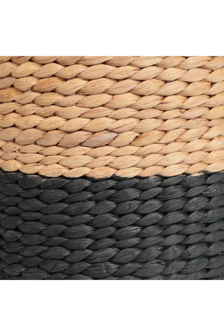 Aimee Bohemian Handwoven Water Hyacinth Round Floor Pouf Ottoman Accent Seat and Footstool for Living Room, Alternate, color, Black/Natural