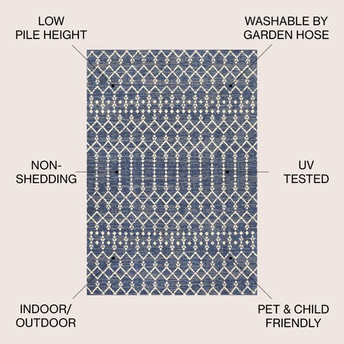 Jonathan Y Ourika Moroccan Geometric Textured Weave Indoor/outdoor Area Rug In Navy/beige
