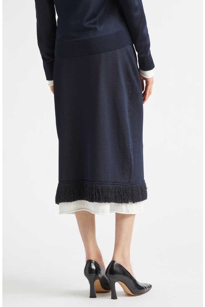 Fringe Double Layer Silk Sweater Skirt, Alternate, color, 4073 MIDNIGHT BLUE/ CHALK