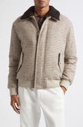 Eleventy Wool Blend Bomber Jacket with Genuine Shearling Collar