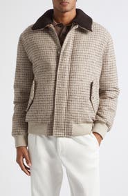 Eleventy Wool Blend Bomber Jacket with Genuine Shearling Collar