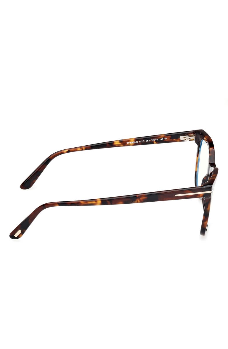 TOM FORD 52mm Square Blue Light Blocking Glasses, Alternate, color, Havana Eco / T Logo