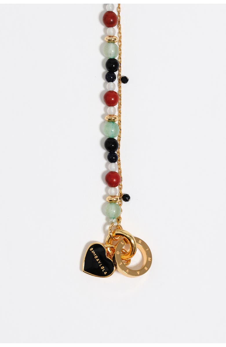 Bimba y Lola Double-Layer Heart Logo Chain Stones Bracelet, Alternate, color, Black
