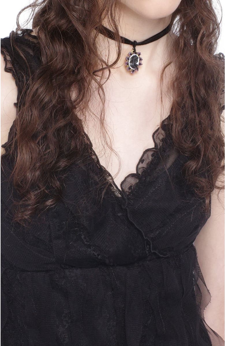 Anna Sui Black Lace Combo Sleeveless Lace Dress, Alternate, color, 