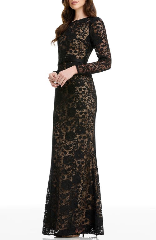 Dress The Population Tamra Floral Lace Long Sleeve Mermaid Gown In Black